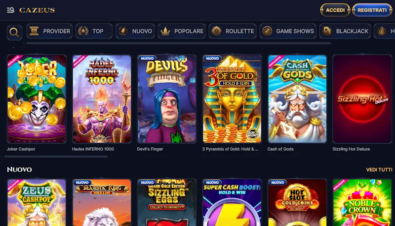 Giochi del casinò Cazeus